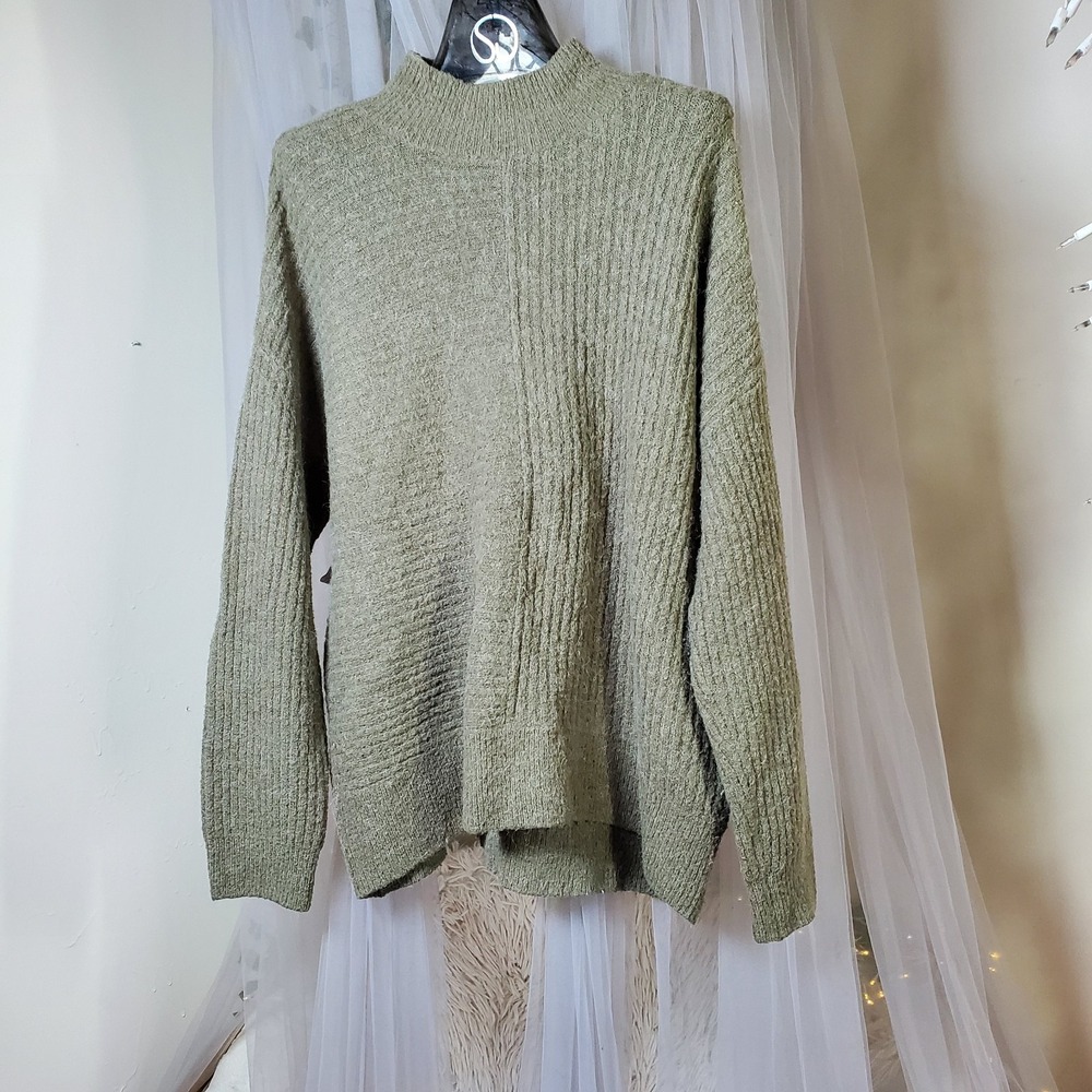H&M L.O.G.G. Sweater Alpaca Blend Cabincore Boho Knit Green Size M High Neck